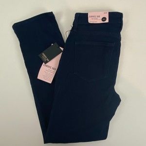 Curves 360 NYDJ Shape Slim Straight Jeans Side Slits Dark Blue NWT Size 00